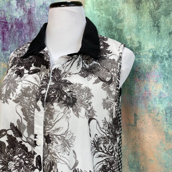 📌Kenar Work to Weekend Button Down Sleeveless Blouse - Picture 3 of 13